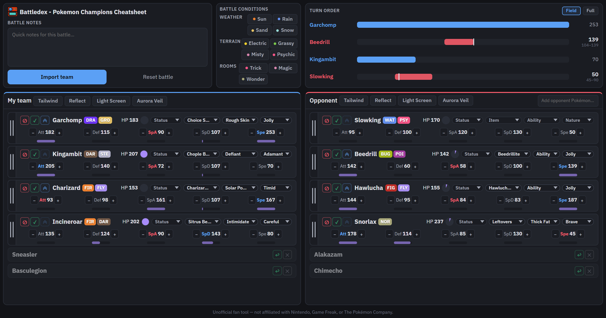 Battledex — Pokémon Champions battle calculator and cheatsheet